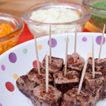 Beef bites with three dipping sauces