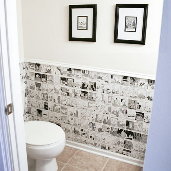Recycle daily calendars to wallpaper a small space | Chica and Jo