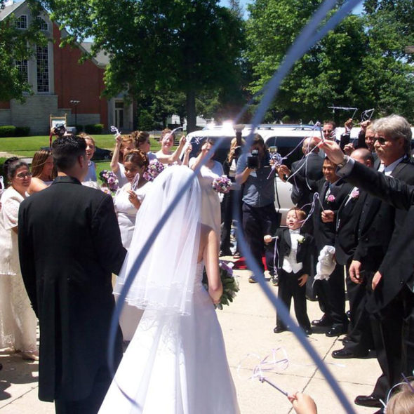 Ribbon wands with bells for a wedding send-off