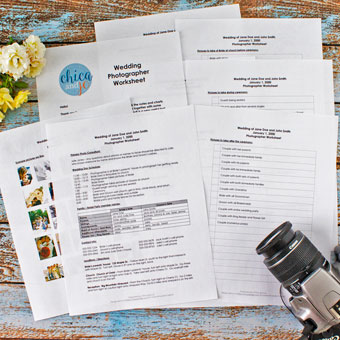 Wedding Photographer Worksheet and Checklist