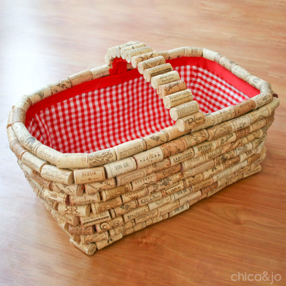Recycled Wine Cork Covered Picnic Basket