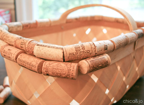 Recycled wine cork covered picnic basket