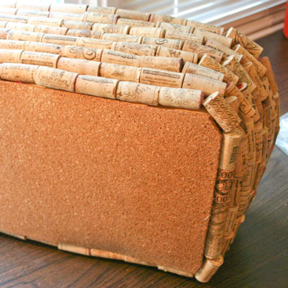 Recycled wine cork covered picnic basket