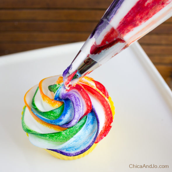 Rainbow swirled frosting cupcakes