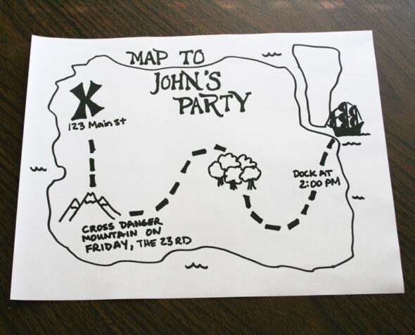make a pirate map party invitation - draw the map