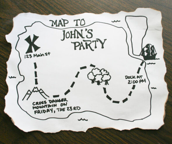 make a pirate map party invitation - burn the edges