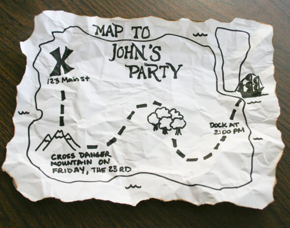make a pirate map party invitation - unfold the paper