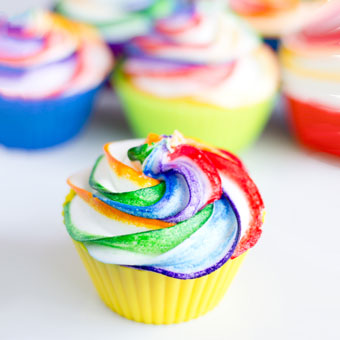 Rainbow Swirled Frosting Cupcakes