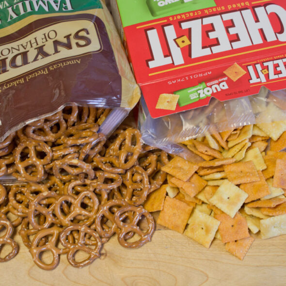 bold and spicy chex mix recipe - crackers and pretzels