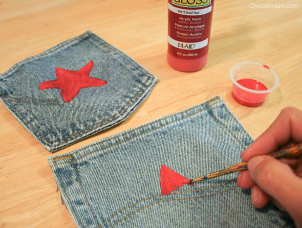 DIY bean bag toss game with denim pockets