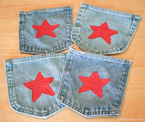 DIY bean bag toss game with denim pockets