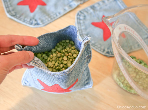 DIY bean bag toss game with denim pockets