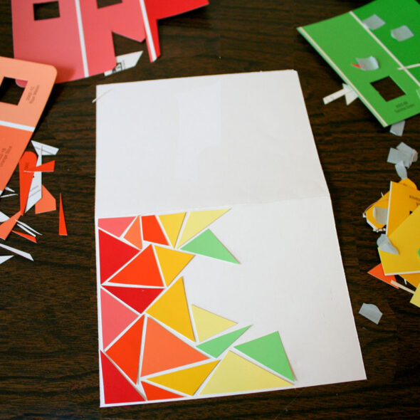 Paint chip mosaic greeting cards