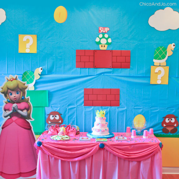 Personalised Super Mario Bros and Princess Peach Birthday Backdrop 