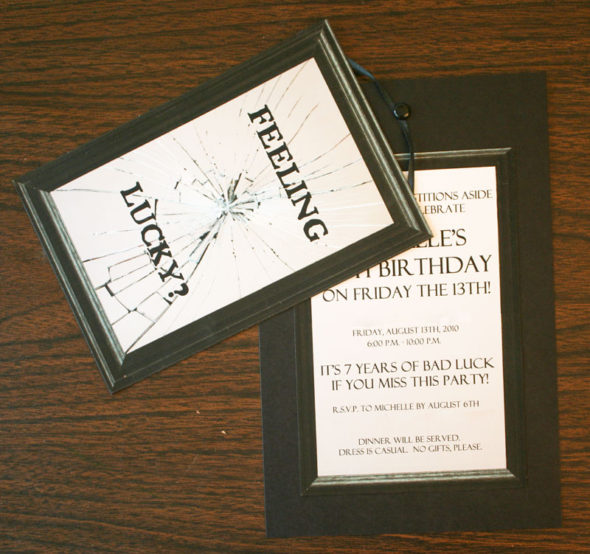 Broken Mirror Superstition Friday the 13th party invitation