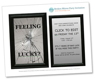 Broken Mirror Superstition Friday the 13th party invitation