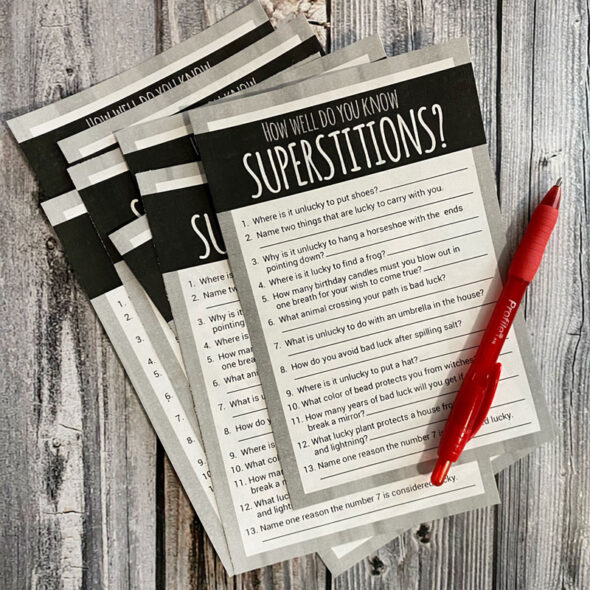 Printable Superstition party game for Halloween or Friday the 13th