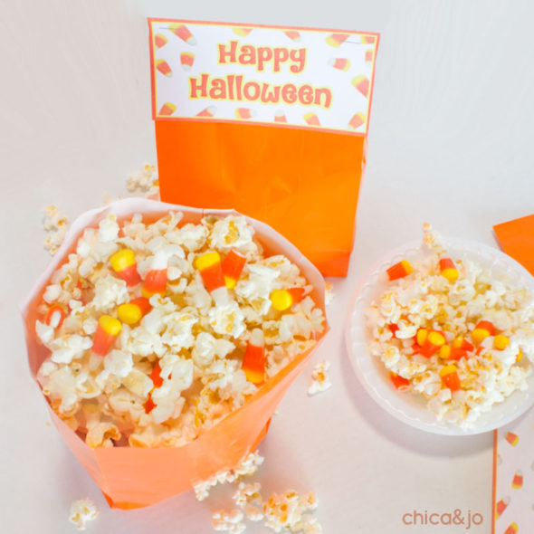 Halloween popcorn favors with free printable bag tags