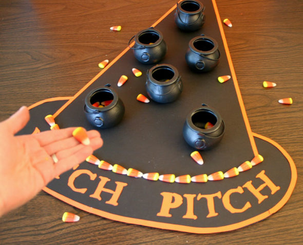 Witch Pitch - Easy Halloween kids party game candy corn toss