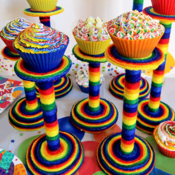 Easy DIY Rainbow Cupcake Display Pedestals