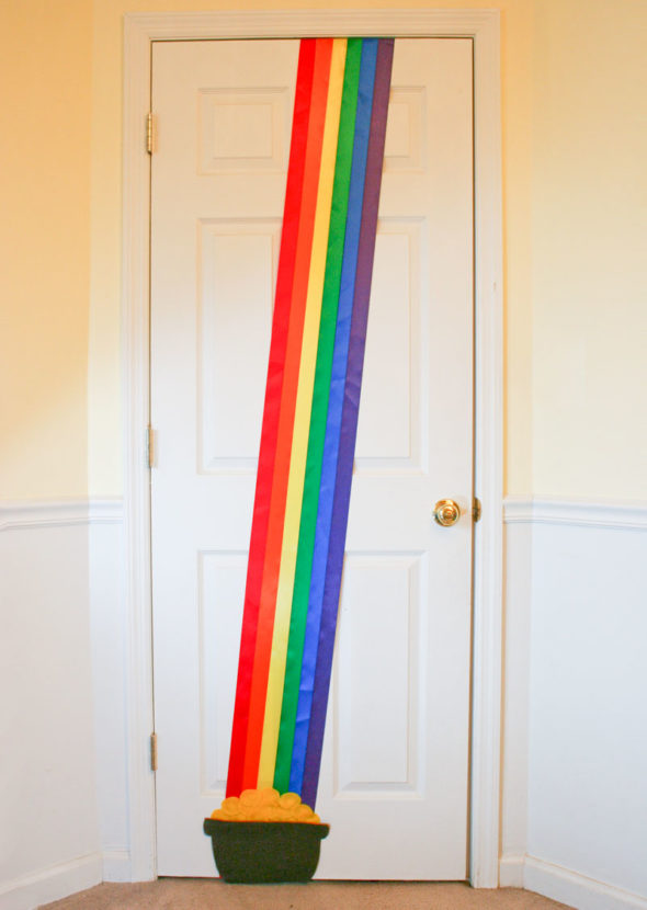 St. Patrick's Day door decoration with rainbow and pot of gold