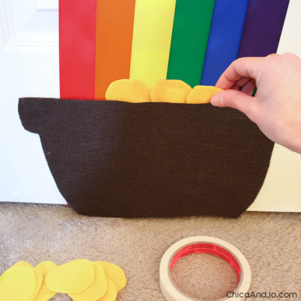 St. Patrick's Day door decoration with rainbow and pot of gold