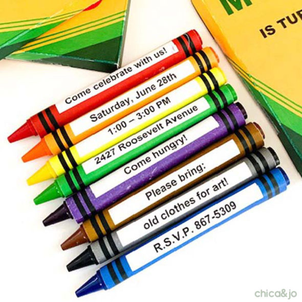 Custom crayon box invitation and crayon wrappers