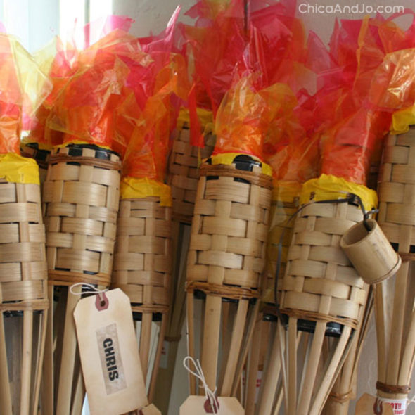 DIY Survivor torches and fake tribal council fire