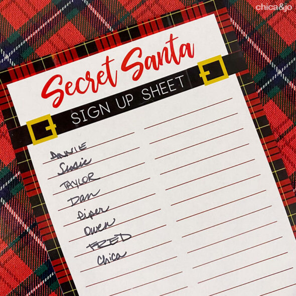 Secret Santa sign-up sheet and questionnaire
