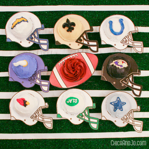 Super Bowl party ideas football helmet cupcakes