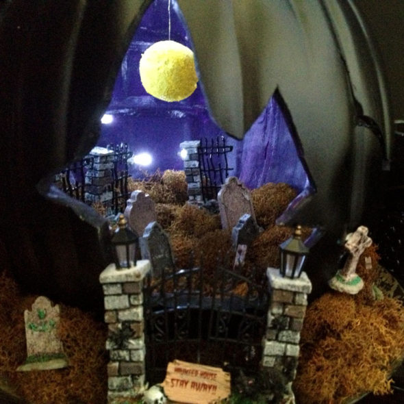 Spooky cemetery pumpkin diorama for Halloween