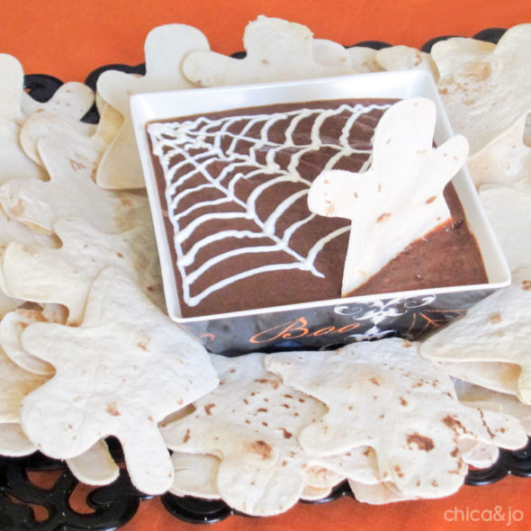 Halloween Black Bean Dip with Ghost-shaped Tortillas