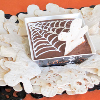 Halloween Black Bean Dip with Ghost-shaped Tortillas