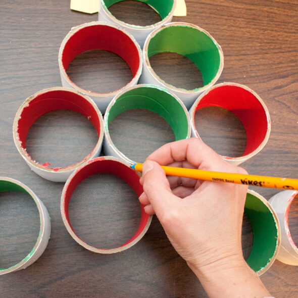 DIY Advent calendar tree from upcycled cardboard tubes