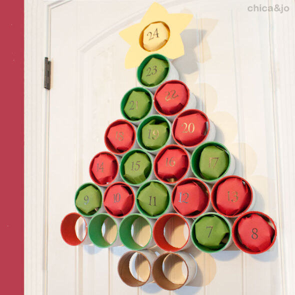 DIY Advent calendar tree from upcycled cardboard tubes