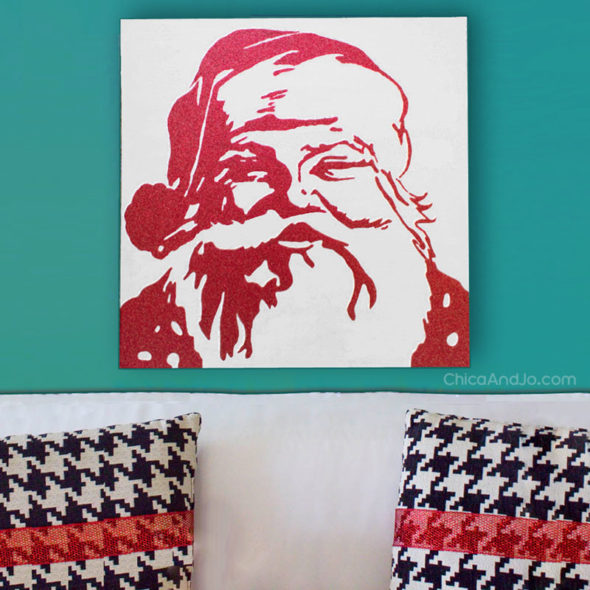 Pottery Barn Santa Christmas Glitter Canvas Knockoff