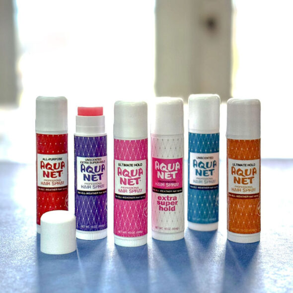 80s party favors mini aquanet hairspray cans chapstick lip balm labels