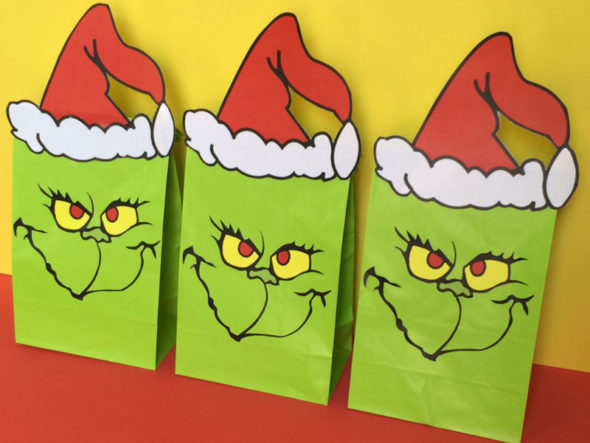 Grinch face favor bag printables