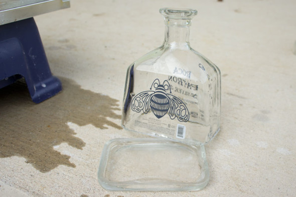 DIY upcycled Patron bottles cheese serving set