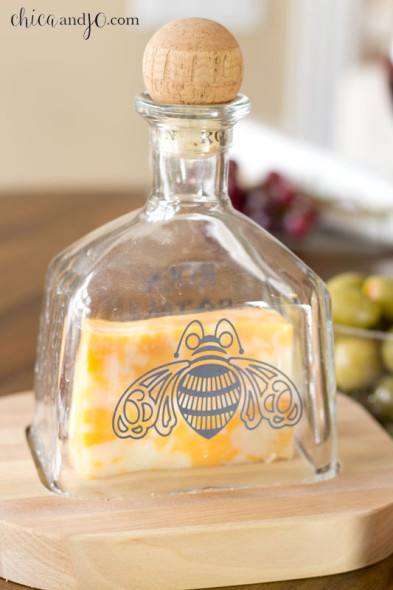 DIY upcycled Patron bottles cheese serving set