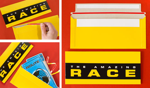 Amazing Race tear-strip envelopes
