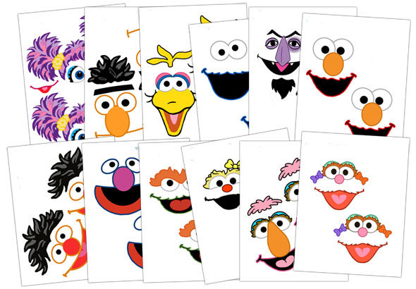 Sesame Street characters faces favor bags printables