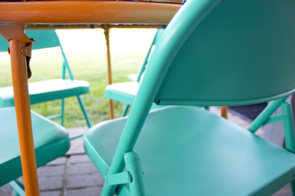 Flea market redo folding table and metal chairs