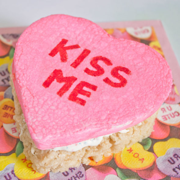 Valentine's Day Rice Krispies treats conversation hearts