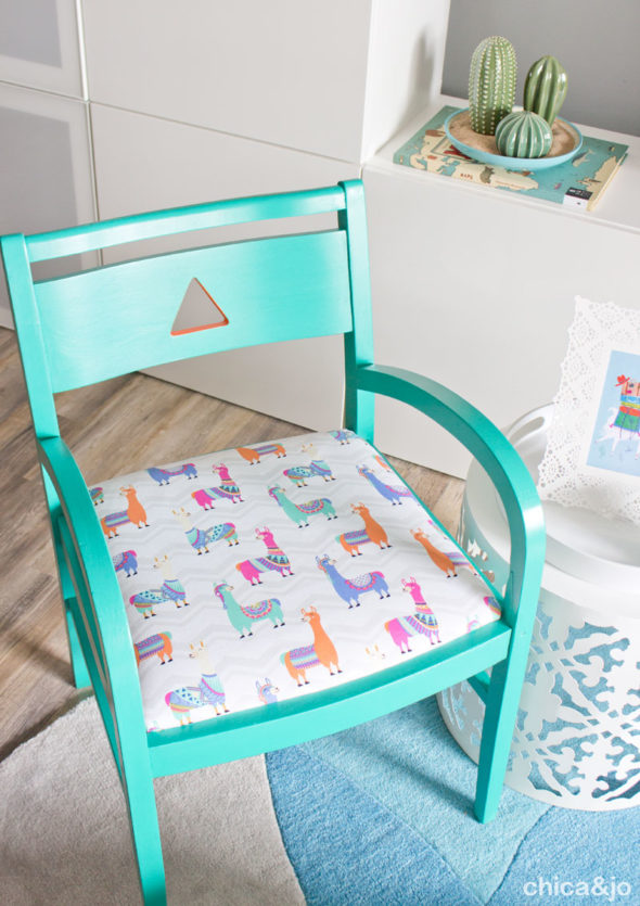 Chair makeover with a llama theme