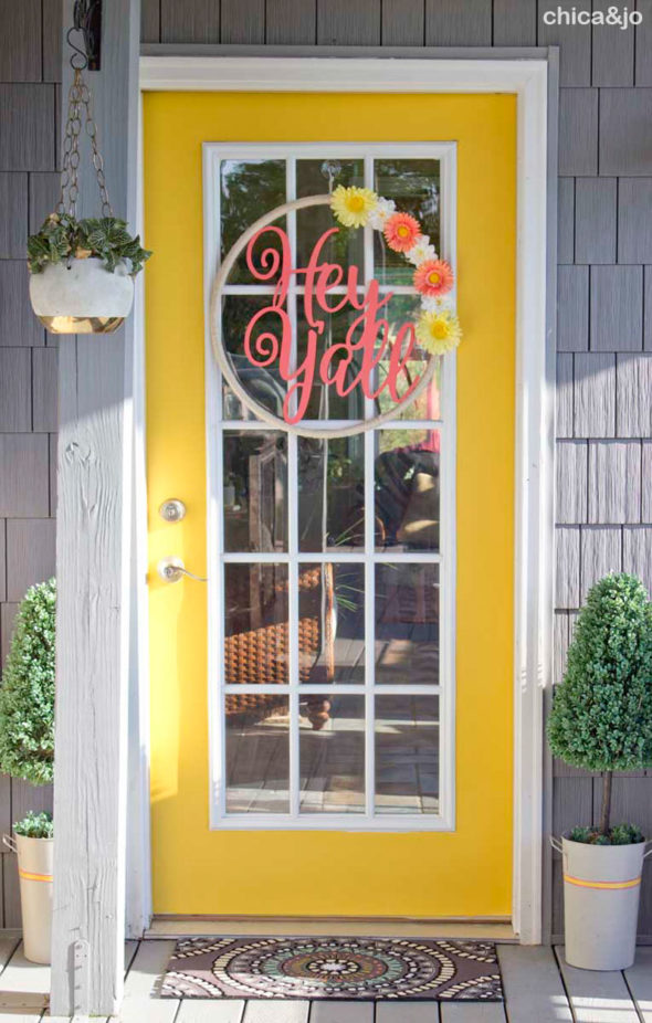 Hula hoop wreath and southern charm door makeover