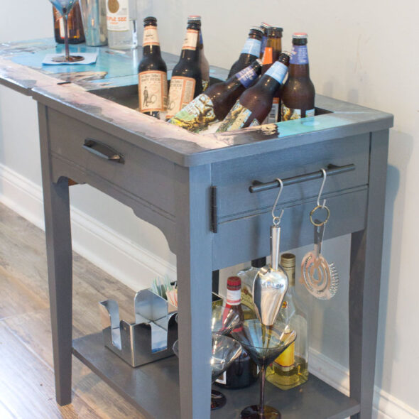Turn a Sewing Table into a Bar Cart