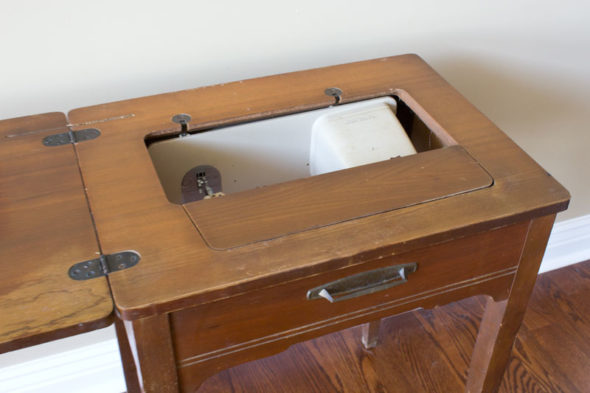 Turn a vintage sewing table into a bar cart