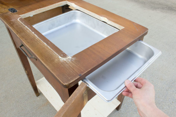 Turn a vintage sewing table into a bar cart