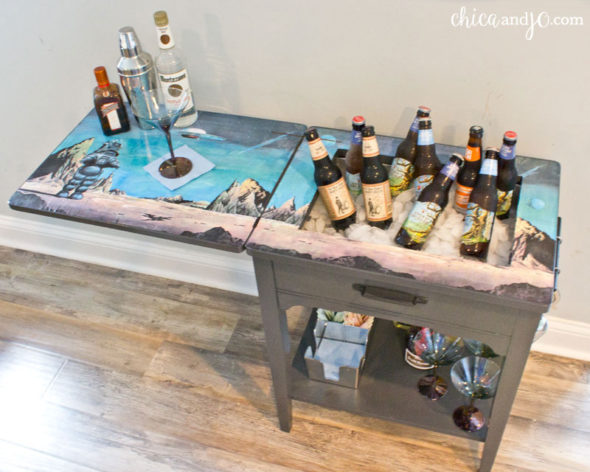 Turn a vintage sewing table into a bar cart